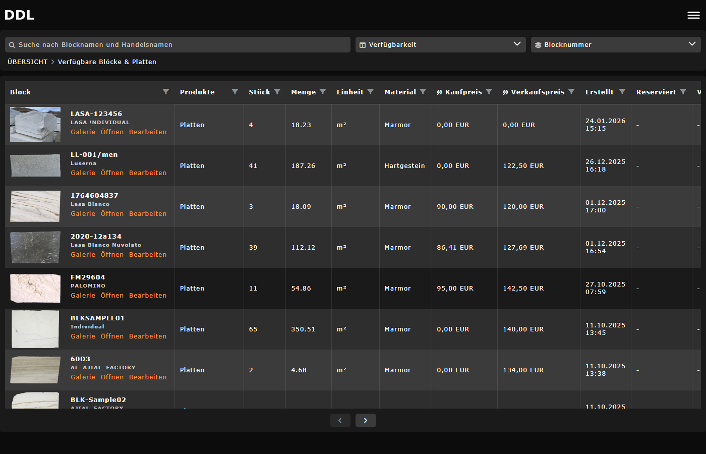DDL Reservierungen und Materialstatus